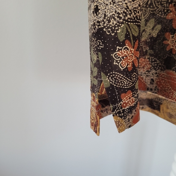 Vintage Grandma SKY 90s Floral Tan & Cream Airy Short Sleeve Top - Picture 6 of 10